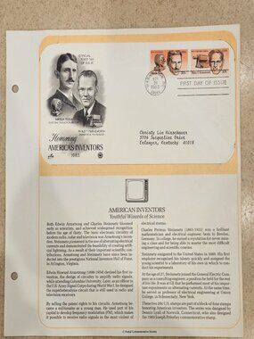 RARE COLLECTIBLE USPS 1ST DAY ISSUE AMERICAS INVENTORS TESLA FARNSWORTH STAMP